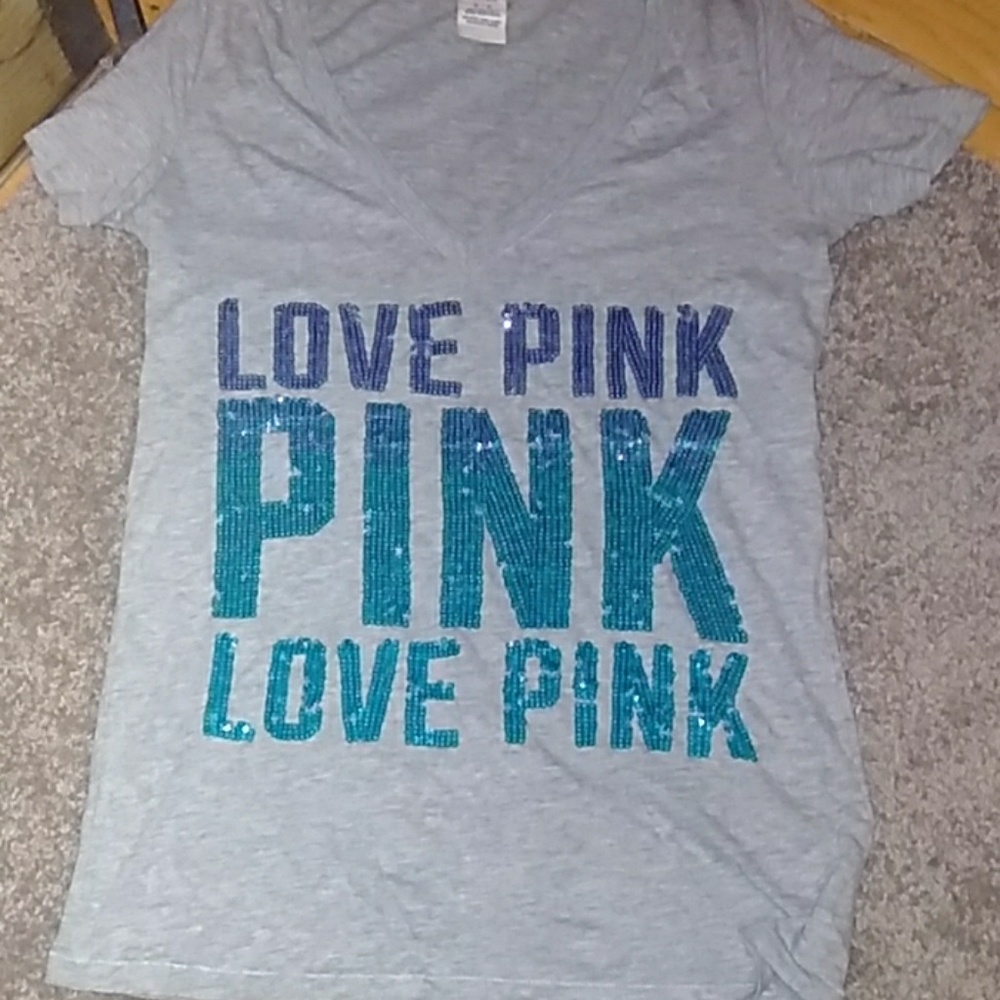 Victoria's secret pink sequins logo tee